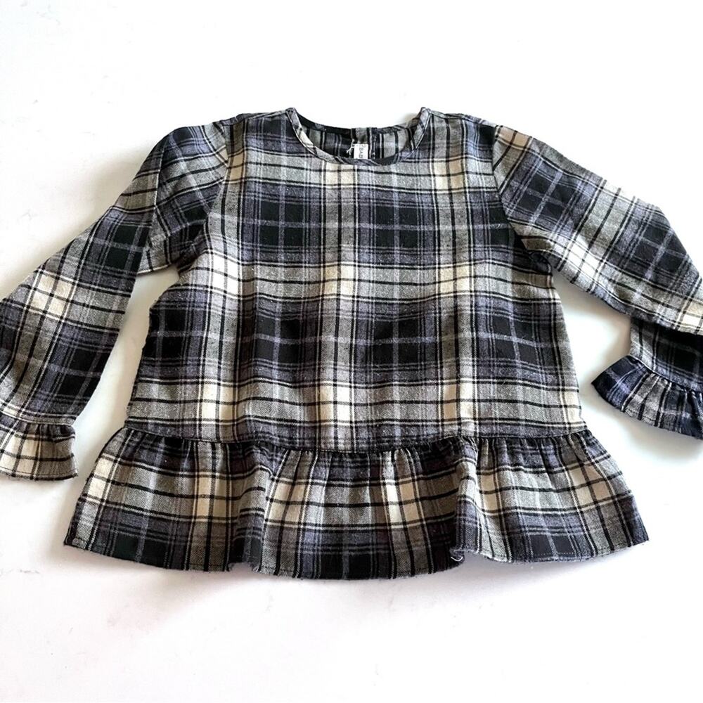 BABE  & TESS girls tan and black flannel blouse size 4
